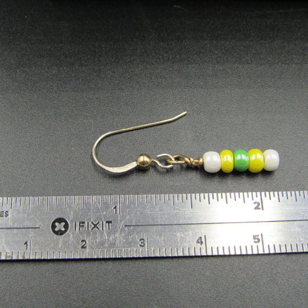 Sterling Silver White Yellow Green Beaded Earrings - Picture 4 of 5